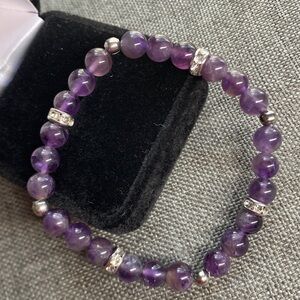 Amethyst Beaded Stretch Bracelet with Crystal Spacers – Fits 6–6.5” Wrist